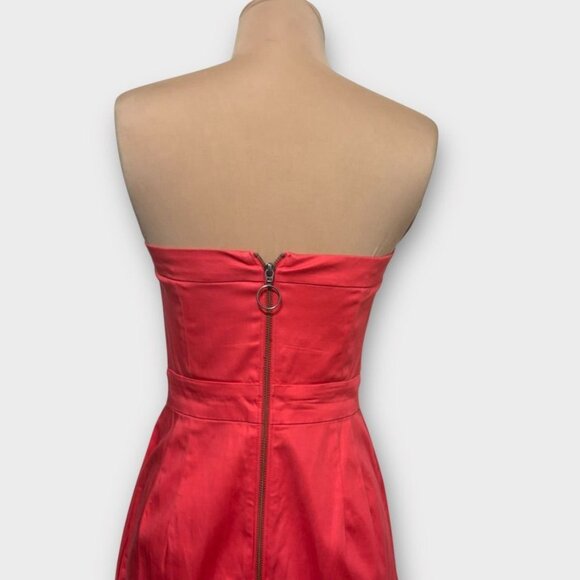 Coral Red Fit & Flare Mini Dress 4  Strapless Pleats Party cocktail French Conn - Picture 6 of 9